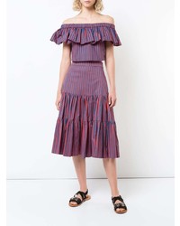 La Doublej Striped Tiered Midi Skirt