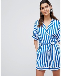 Blue Vertical Striped Playsuit