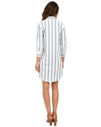 7 For All Mankind Striped Shirtdress In Light Bluewhite