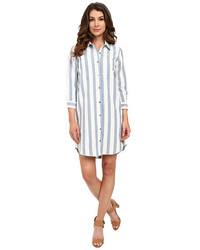 7 For All Mankind Striped Shirtdress In Light Bluewhite
