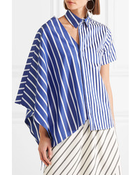 Facetasm Asymmetric Cutout Striped Cotton Poplin Shirt