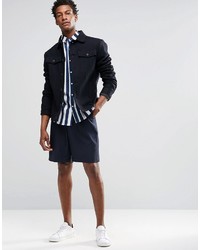 Asos Brand Shirt With Breton Stripe In Navy With Short Sleeves In Regular Fit