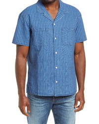 Madewell Indigo Easy Slim Fit Stripe Short Sleeve Button Up Camp Shirt