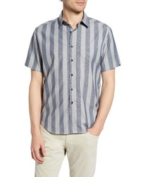 Fundamental Coast Regular Fit Stripe Short Sleeve Organic Cotton Button Up Shirt