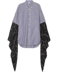 Blue Vertical Striped Silk Dress Shirt