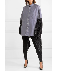 Balenciaga Oversized Striped Cotton Poplin And Printed Silk Tte Shirt