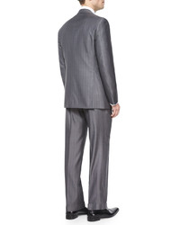 Brioni Super 150s Herringbone Striped Suit Gray