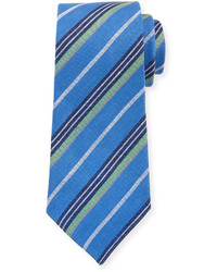 Canali Diagonal Stripe Linen Silk Tie Blue