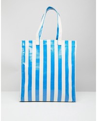 Blue Vertical Striped Tote Bag