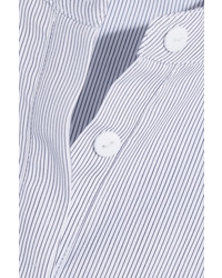 Tibi Tie Sleeved Pinstriped Cotton Tunic Navy