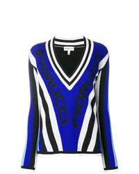 Blue Vertical Striped V-neck Sweater