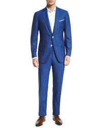 Blue Vertical Striped Wool Suit