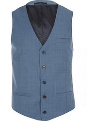 River Island Blue Cross Hatch Single Breasted Vest