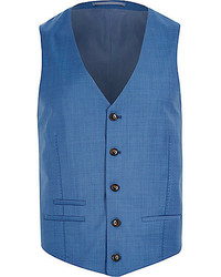 River Island Blue Wool Blend Slim Suit Vest
