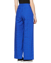 Issey Miyake Blue Crumpled Grid Trousers