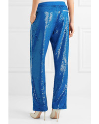 Ashish Sequined Cotton Track Pants Bright Blue