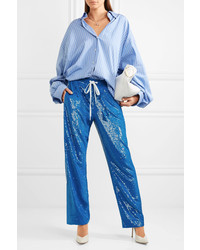 Ashish Sequined Cotton Track Pants Bright Blue