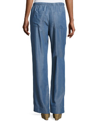 Chelsea & Theodore Wide Leg Pull On Chambray Pants Blue