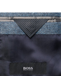 Hugo Boss Blue Hutsons Slim Fit Slub Virgin Wool And Silk Blend Blazer