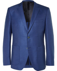 Hugo Boss Blue Janson Slim Fit Wool And Silk Blend Hopsack Blazer