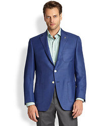 Saks Fifth Avenue Collection Samuelsohn Two Button Basketweave Wool Sportcoat