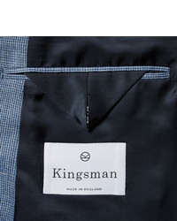 Kingsman Blue Wool And Silk Blend Puppytooth Blazer