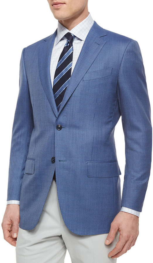 Ermenegildo Zegna Micro Check Wool Blazer Blue, $1,571 | Neiman Marcus ...