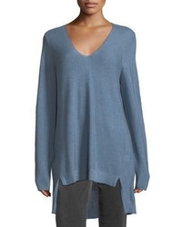 Eileen Fisher Long Sleeve V Neck High Low Wool Top
