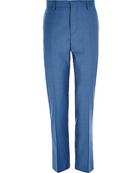 River Island Blue Wool Blend Slim Suit Pants