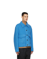 AMI Alexandre Mattiussi Blue Wool Raw Edges Jacket