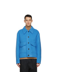 AMI Alexandre Mattiussi Blue Wool Raw Edges Jacket