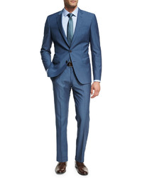 BOSS Solid Wool Two Piece Suit Light Blue Teal