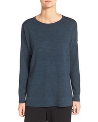 Eileen Fisher Merino Wool Jersey Bateau Neck Sweater