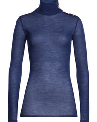 Balmain Wool Turtleneck Pullover With Embossed Buttons