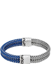 John Hardy Dayak Double Row Silver Nylon Bracelet Medium Blue