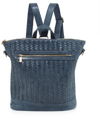 Blue Woven Leather Backpack