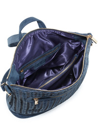 Neiman Marcus Distressed Woven Square Backpack Navy