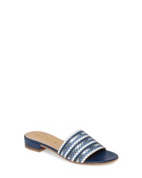 Blue Woven Leather Flat Sandals