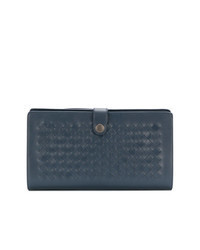Blue Woven Leather Zip Pouch