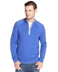 Hugo Boss Boss Open Blue Cotton Zip Neck Patch Detail Sweater
