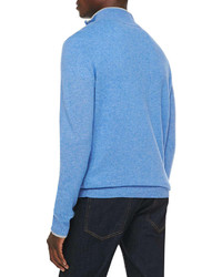 Neiman Marcus Cashmere Cloud Quarter Zip Sweater Light Blue