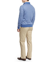 Peter Millar Cashmere Quarter Zip Pullover Sweater Blue