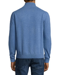 Neiman Marcus Cashmere Zip Neck Sweater Denim