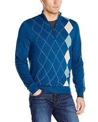 Haggar Asymmetrical Argyle Quarter Zip Sweater