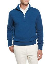Loro Piana Mezzocollo Half Zip Cashmere Sweater Blue