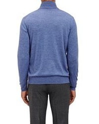 Barneys New York Secondary Placket Half Zip Sweater Blue