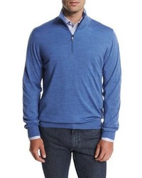 Brioni Wool Half Zip Sweater Light Blue