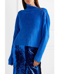 Sally Lapointe Zip Embellished Ribbed Chenille Turtleneck Sweater