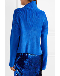 Sally Lapointe Zip Embellished Ribbed Chenille Turtleneck Sweater