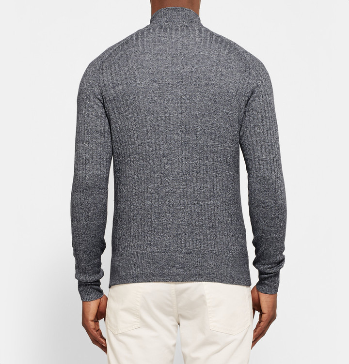LORO PIANA Slim-Fit Ribbed Silk, Cashmere and Linen-Blend Half-Zip